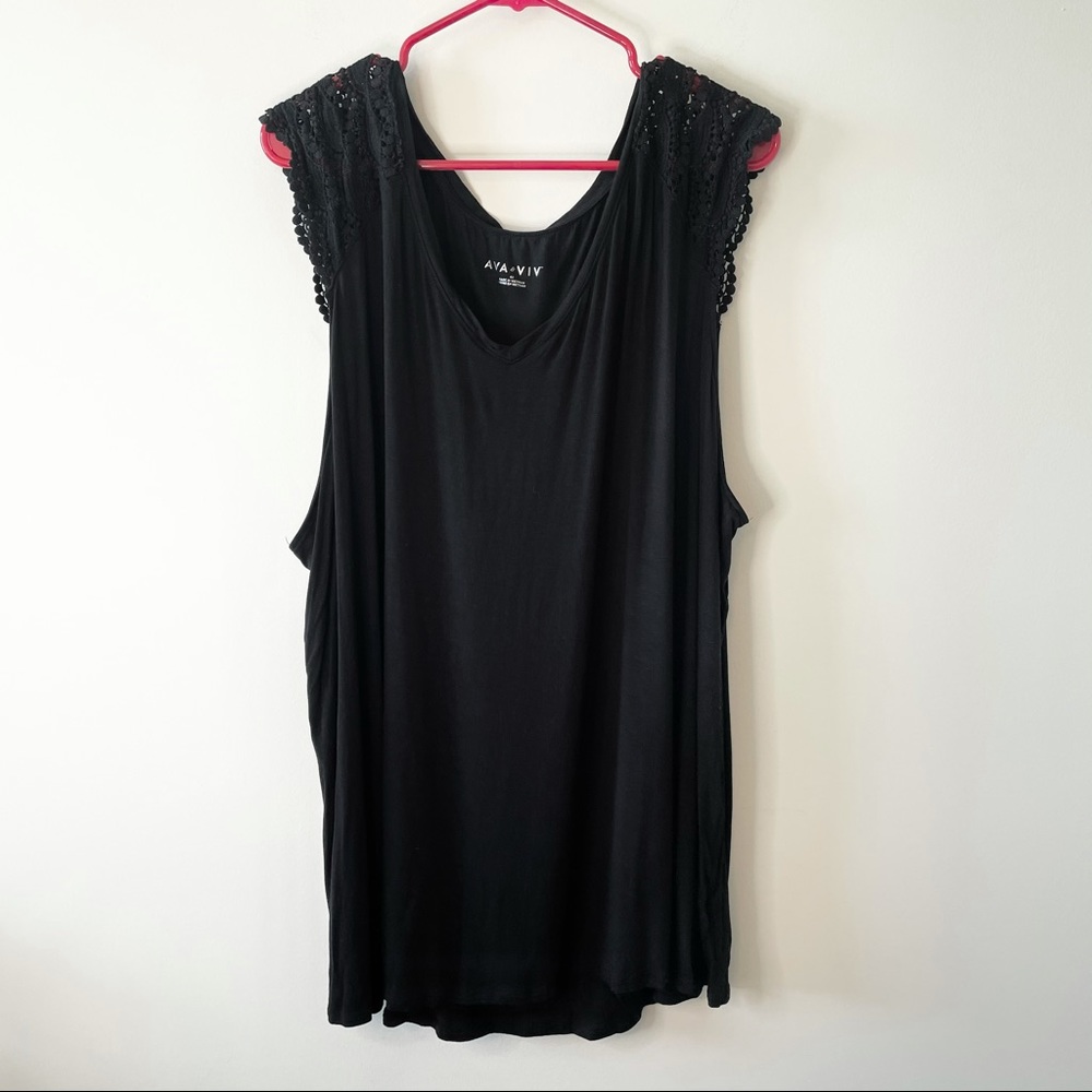 Ava & Viv 4x crochet sleeve black tank